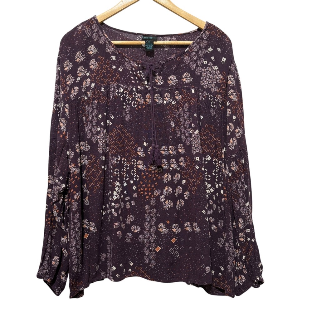 Rue+ Women Top 2X Purple‎ Floral Babydoll Y2K Peasant Whimsigoth Fairy Grunge